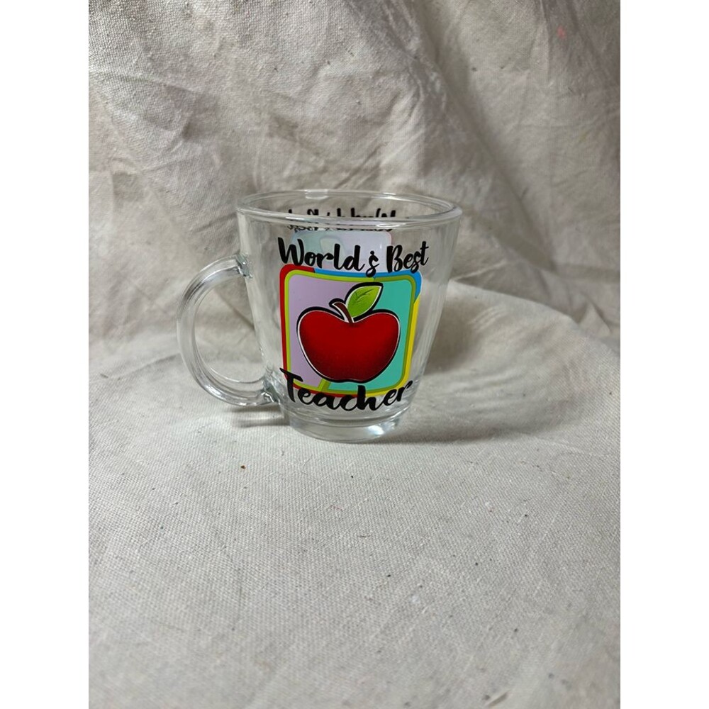 "World's Best Teacher" Glass Coffee Mug NIB Educator Appreciation